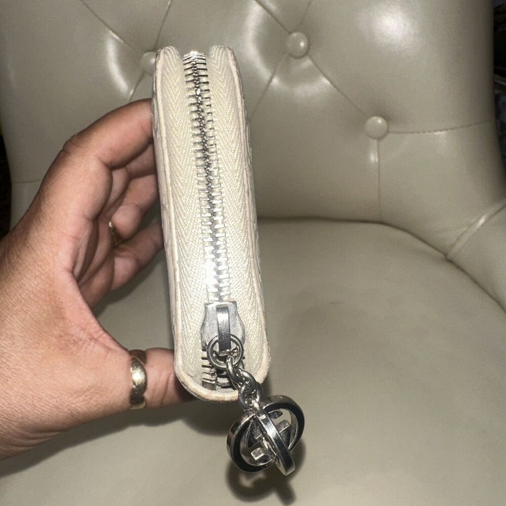 Authentic GUCCI Cream Leather Canvas Zippy Credit Card Long Wallet 3D Zip Pull - Picture 5 of 10